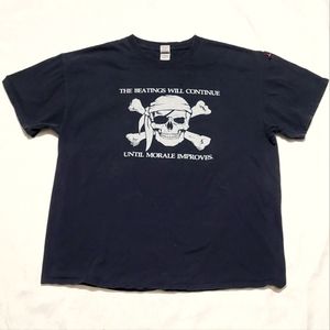 Vintage Cotton Black T Shirt XLARGE The Beatings Will Continue Skull X B…